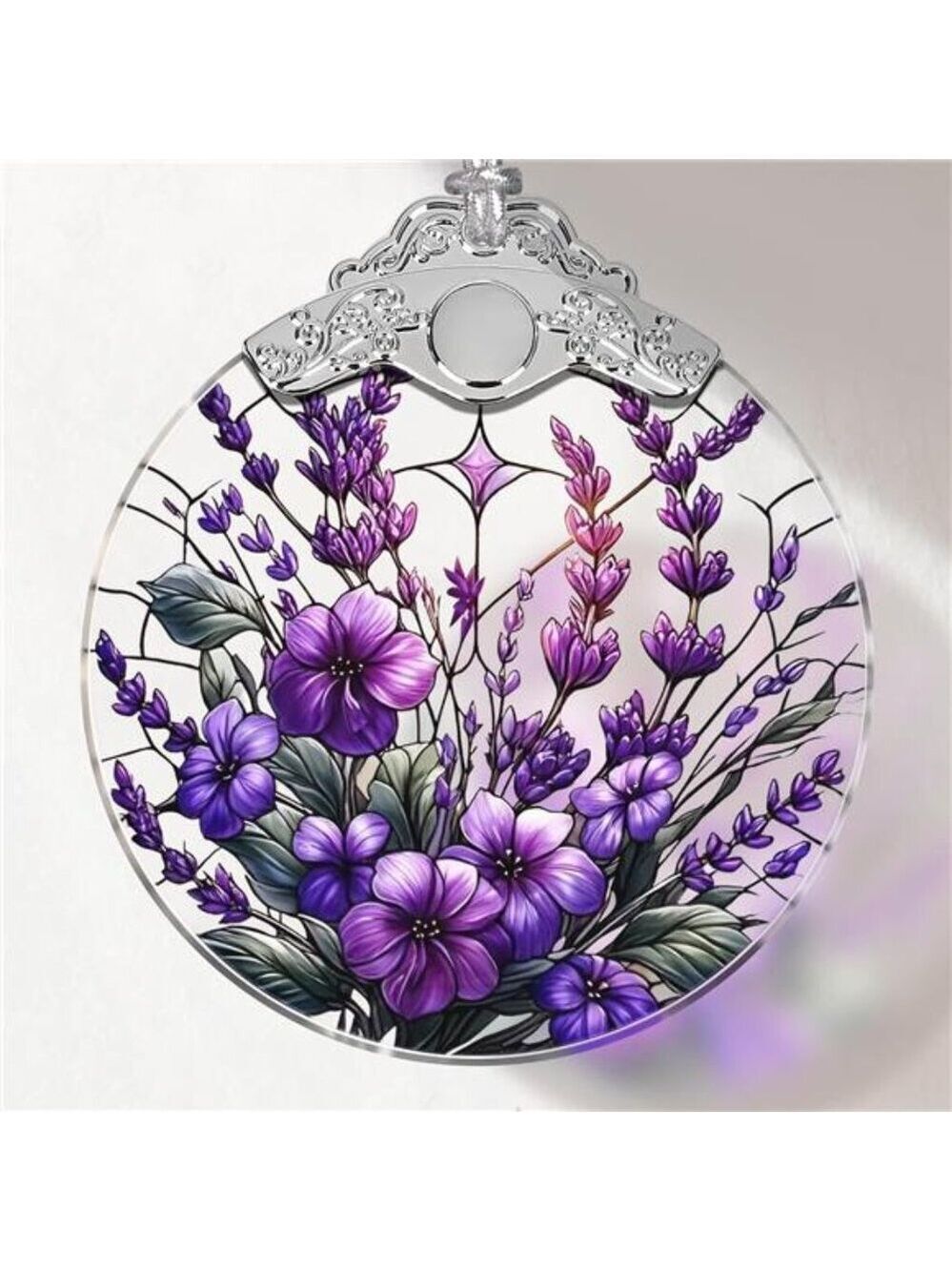 Stained Glass Christmas Ornament Purple Bauhinia Violets Hanging Tree Decoration